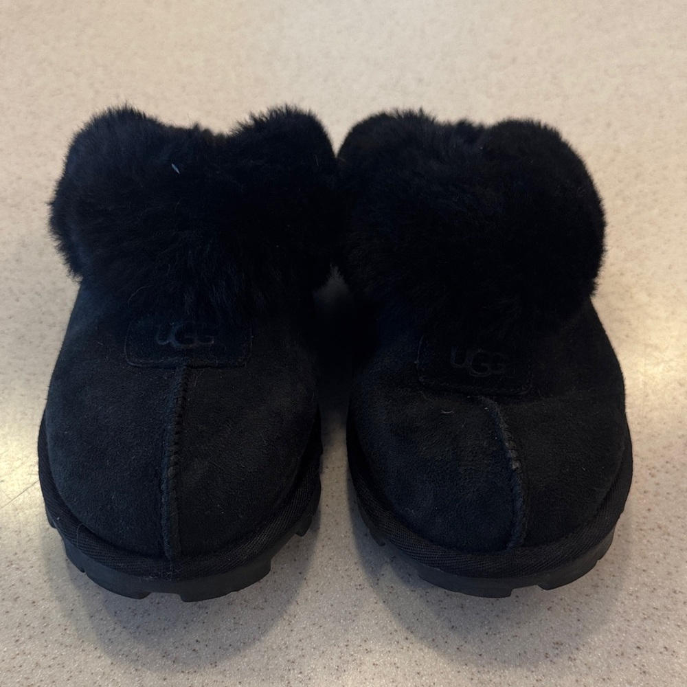 UGG Black Furry Slippers